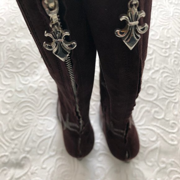 Nine West WILLETTA Suede Leather Boot Applique Pointy Toe Med Brown Zip 8.5 NEW - Picture 9 of 15